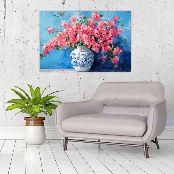 Tablou - Vază cu flori roz (90x60 cm)