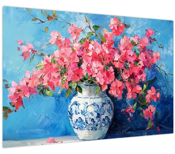 Tablou - Vază cu flori roz (90x60 cm)