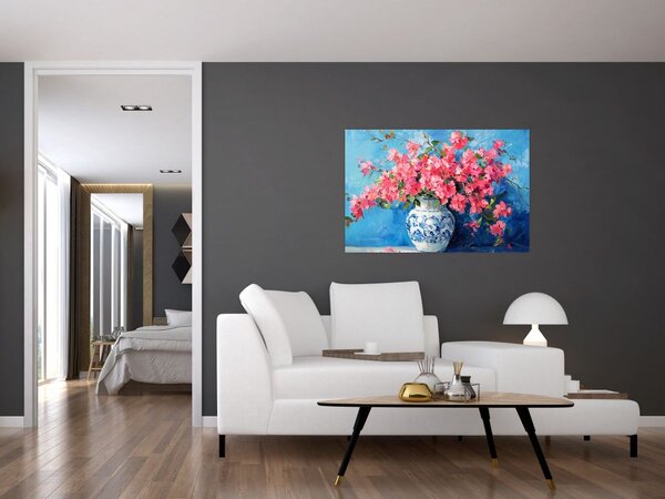 Tablou - Vază cu flori roz (90x60 cm)