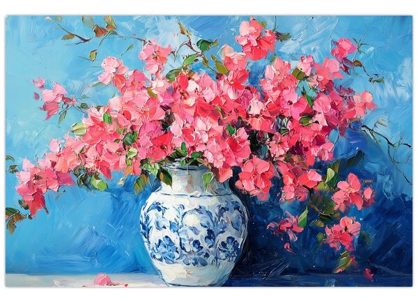 Tablou - Vază cu flori roz (90x60 cm)