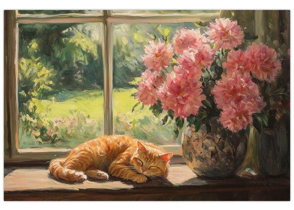 Tablou - Pisică la fereastră (90x60 cm)
