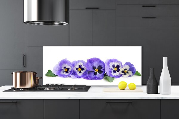 Panou sticla bucatarie Petale Floral Alb Violet Verde