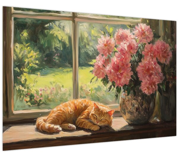 Tablou - Pisică la fereastră (90x60 cm)