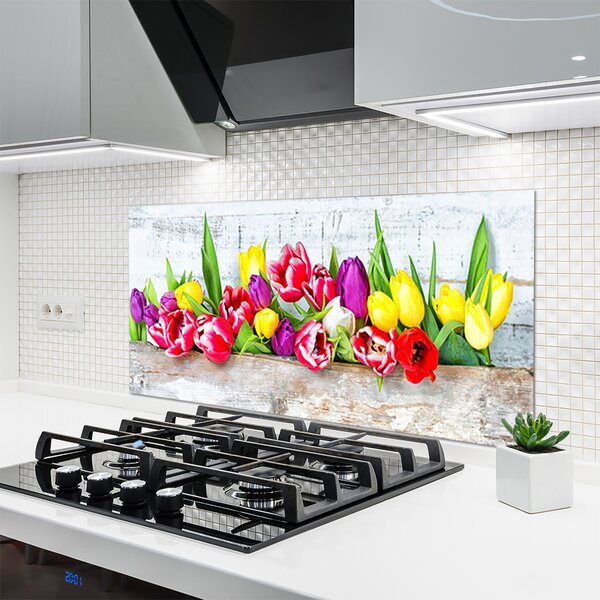 Panou sticla bucatarie Lalele Floral Multi