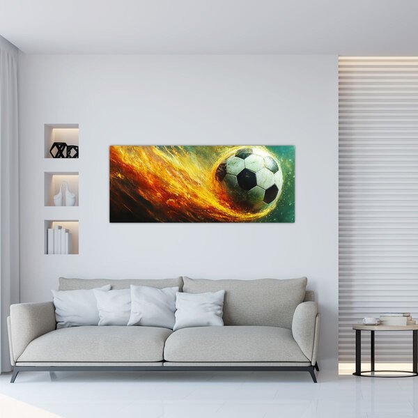 Tablou - Minge de Fotbal în Zbor (120x50 cm)