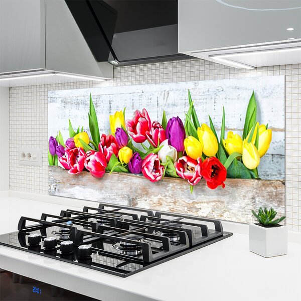 Panou sticla bucatarie Lalele Floral Multi