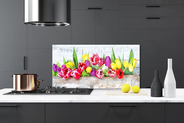 Panou sticla bucatarie Lalele Floral Multi