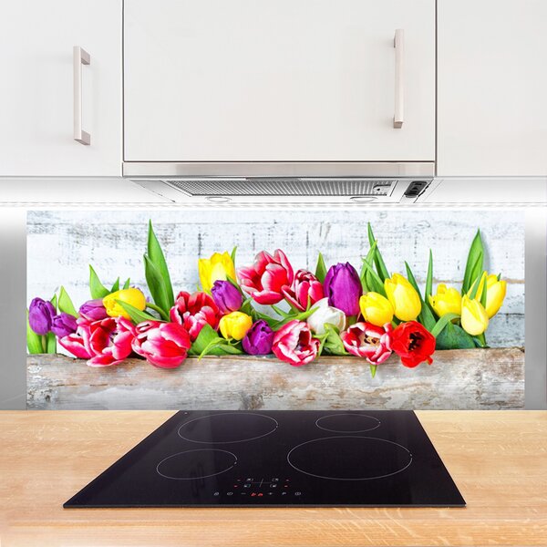 Panou sticla bucatarie Lalele Floral Multi