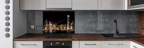Panou sticlă decorativa bucătărie Hong Kong pe timp de noapte