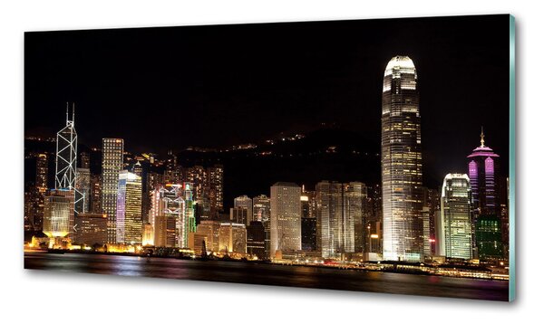 Panou sticlă decorativa bucătărie Hong Kong pe timp de noapte