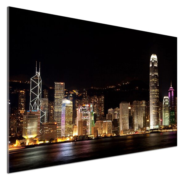 Panou sticlă decorativa bucătărie Hong Kong pe timp de noapte