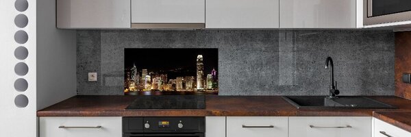 Panou sticlă decorativa bucătărie Hong Kong pe timp de noapte