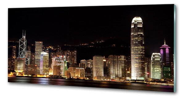 Panou sticlă decorativa bucătărie Hong Kong pe timp de noapte