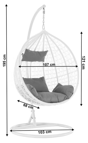 Fotoliu suspendat tip cuib, structura otel, perne incluse, alb/gri, 103x107x195 cm