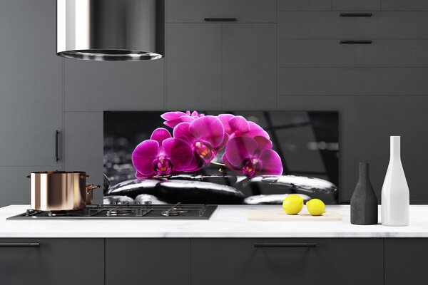 Panou sticla bucatarie Pietrele florale flori Roșu Negru