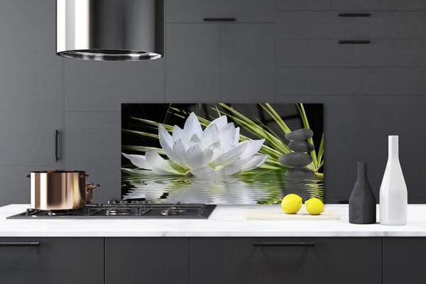 Panou sticla bucatarie Pietrele de flori Apă Floral Alb Negru