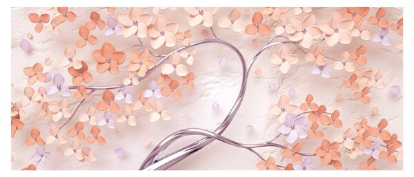 Tablou florilor de pom din coral - abstract (120x50 cm)