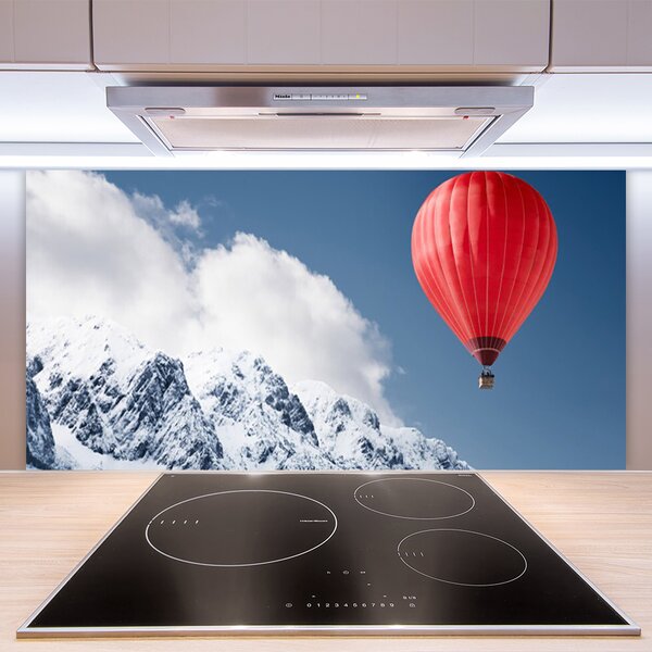 Panou sticla bucatarie Aer cald Ballon Munte zăpadă Art Orange Gri Alb