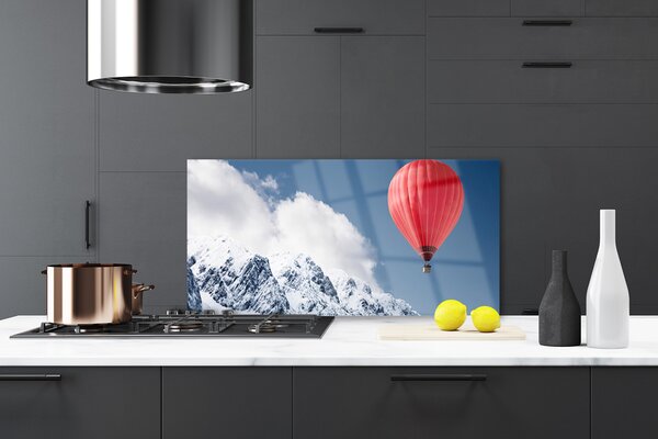 Panou sticla bucatarie Aer cald Ballon Munte zăpadă Art Orange Gri Alb