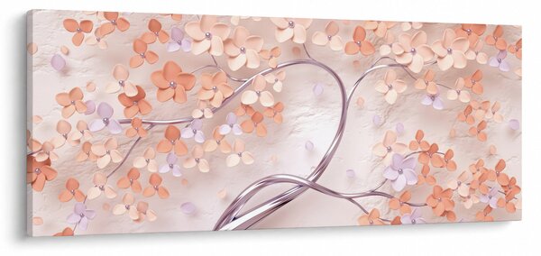 Tablou florilor de pom din coral - abstract (120x50 cm)