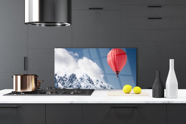 Panou sticla bucatarie Aer cald Ballon Munte zăpadă Art Orange Gri Alb