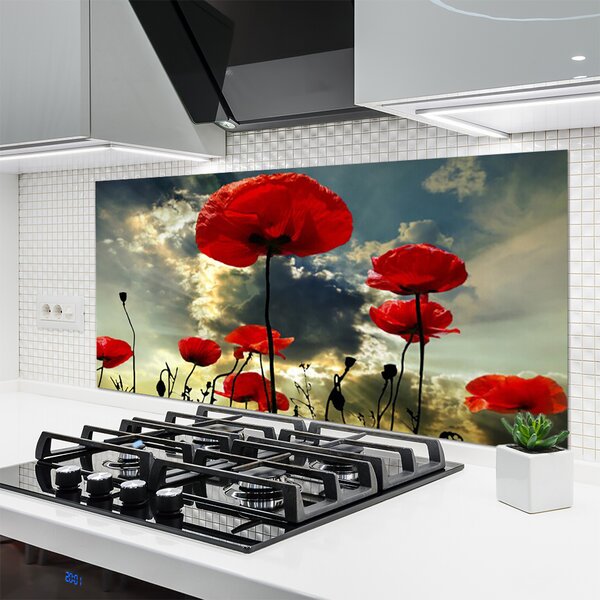 Panou sticla bucatarie Maci Floral Red