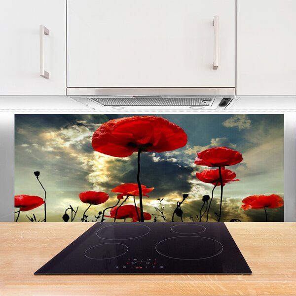 Panou sticla bucatarie Maci Floral Red