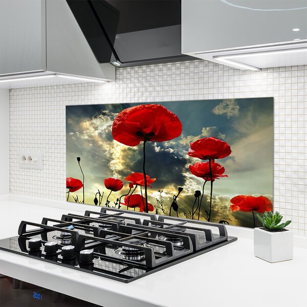 Panou sticla bucatarie Maci Floral Red