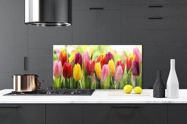 Panou sticla bucatarie Lalele Floral Roz Roșu Galben