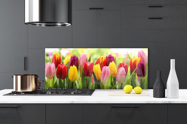 Panou sticla bucatarie Lalele Floral Roz Roșu Galben