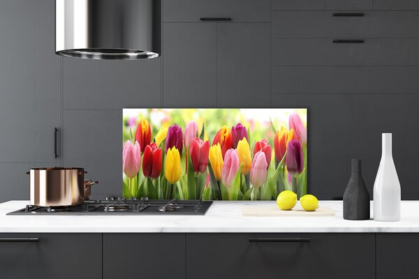 Panou sticla bucatarie Lalele Floral Roz Roșu Galben