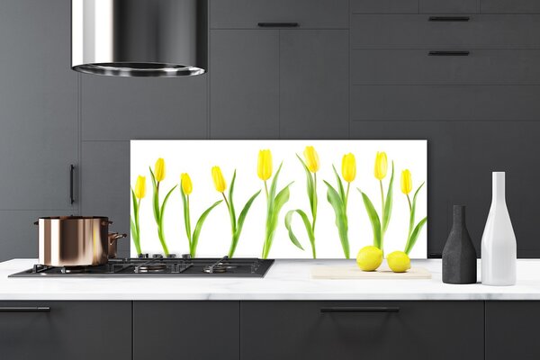 Panou sticla bucatarie Lalele Floral Galben Verde