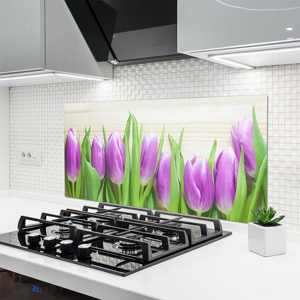 Panou sticla bucatarie Lalele Floral Roz Verde