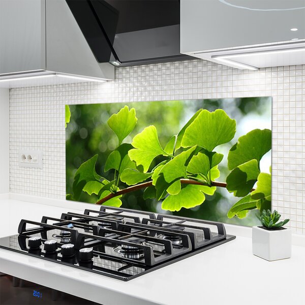 Panou sticla bucatarie Branch Frunze Floral verde maro