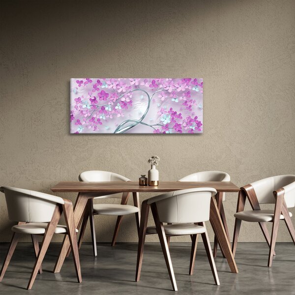 Tablou cu flori pe trunchi argintiu - abstract (120x50 cm)