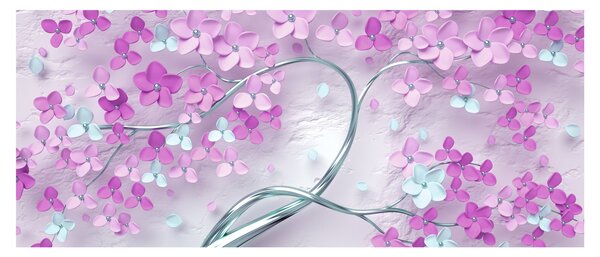 Tablou cu flori pe trunchi argintiu - abstract (120x50 cm)