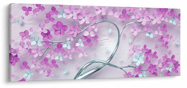 Tablou cu flori pe trunchi argintiu - abstract (120x50 cm)