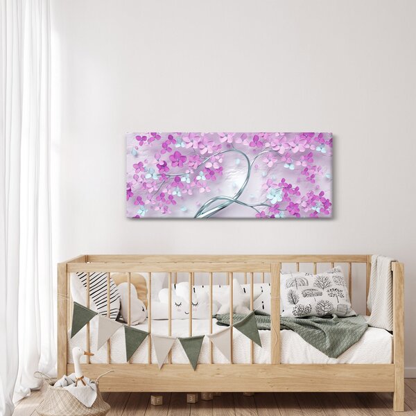 Tablou cu flori pe trunchi argintiu - abstract (120x50 cm)