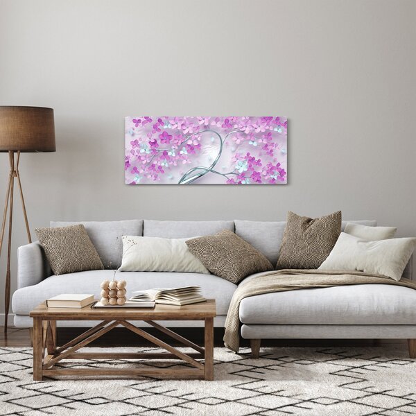 Tablou cu flori pe trunchi argintiu - abstract (120x50 cm)