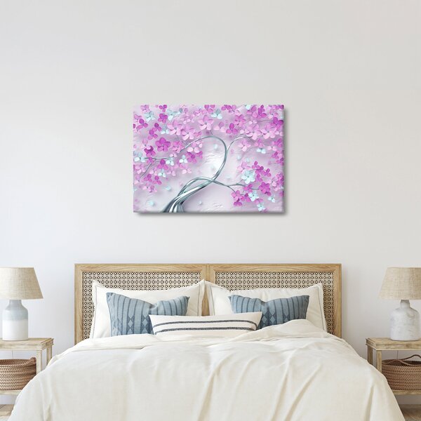 Tablou cu flori pe trunchi argintiu - abstract (70x50 cm)
