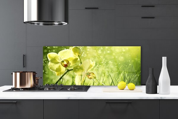 Panou sticla bucatarie Iarbă Flori Floral Verde