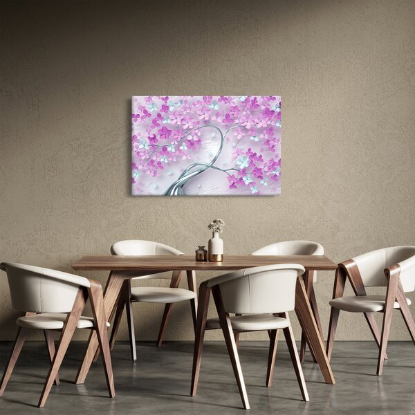 Tablou cu flori pe trunchi argintiu - abstract (90x60 cm)