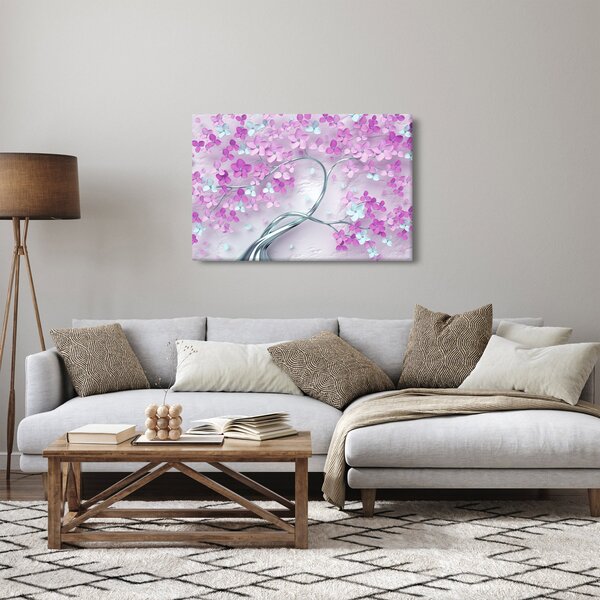 Tablou cu flori pe trunchi argintiu - abstract (90x60 cm)