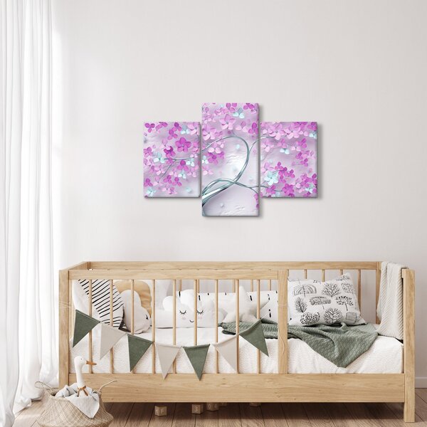 Tablou cu flori pe trunchi argintiu - abstract (90x60 cm)