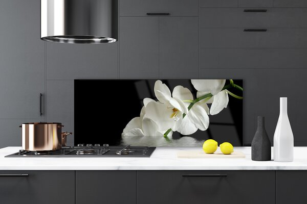 Panou sticla bucatarie Flori Floral alb