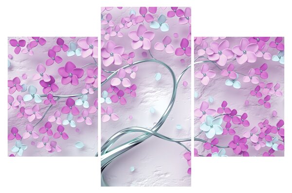 Tablou cu flori pe trunchi argintiu - abstract (90x60 cm)