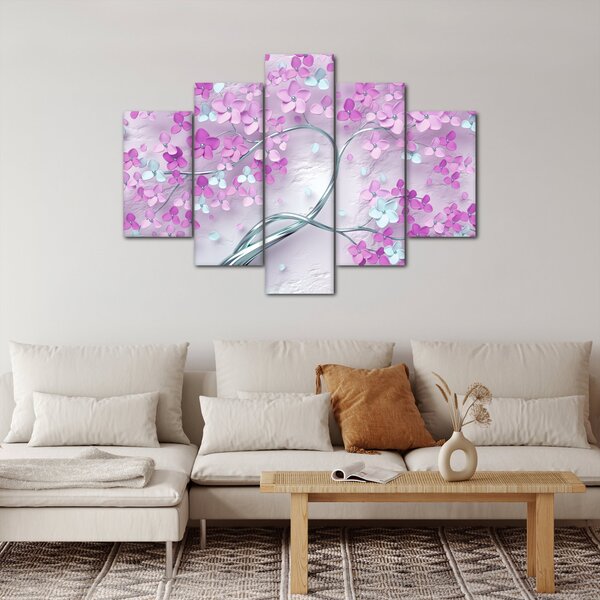 Tablou cu flori pe trunchi argintiu - abstract (150x105 cm)