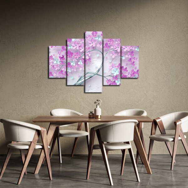 Tablou cu flori pe trunchi argintiu - abstract (150x105 cm)