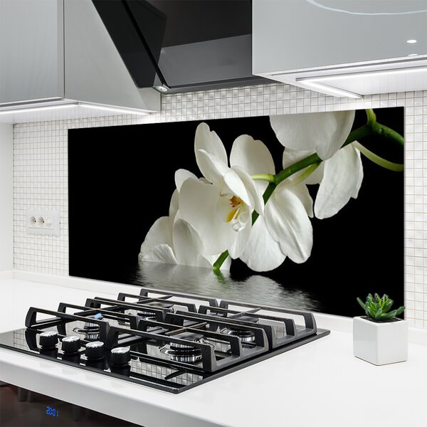 Panou sticla bucatarie Flori Floral alb