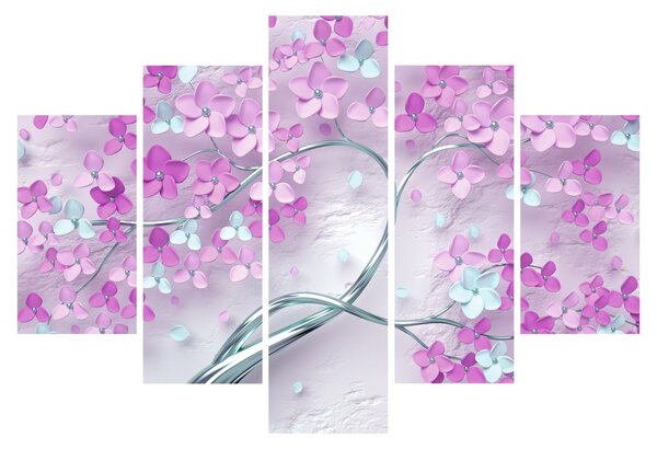 Tablou cu flori pe trunchi argintiu - abstract (150x105 cm)